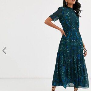Hope & Ivy William Morrison Elegant Teal Stars Midi Dress NWT size US16